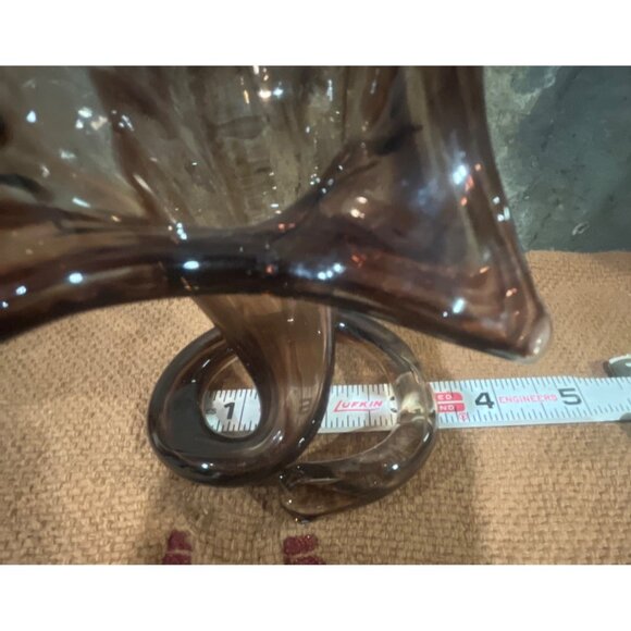 Handblown Swirled Glass Starfish Vase Smoky Amber Brown Spiral Base MCM - Picture 8 of 8